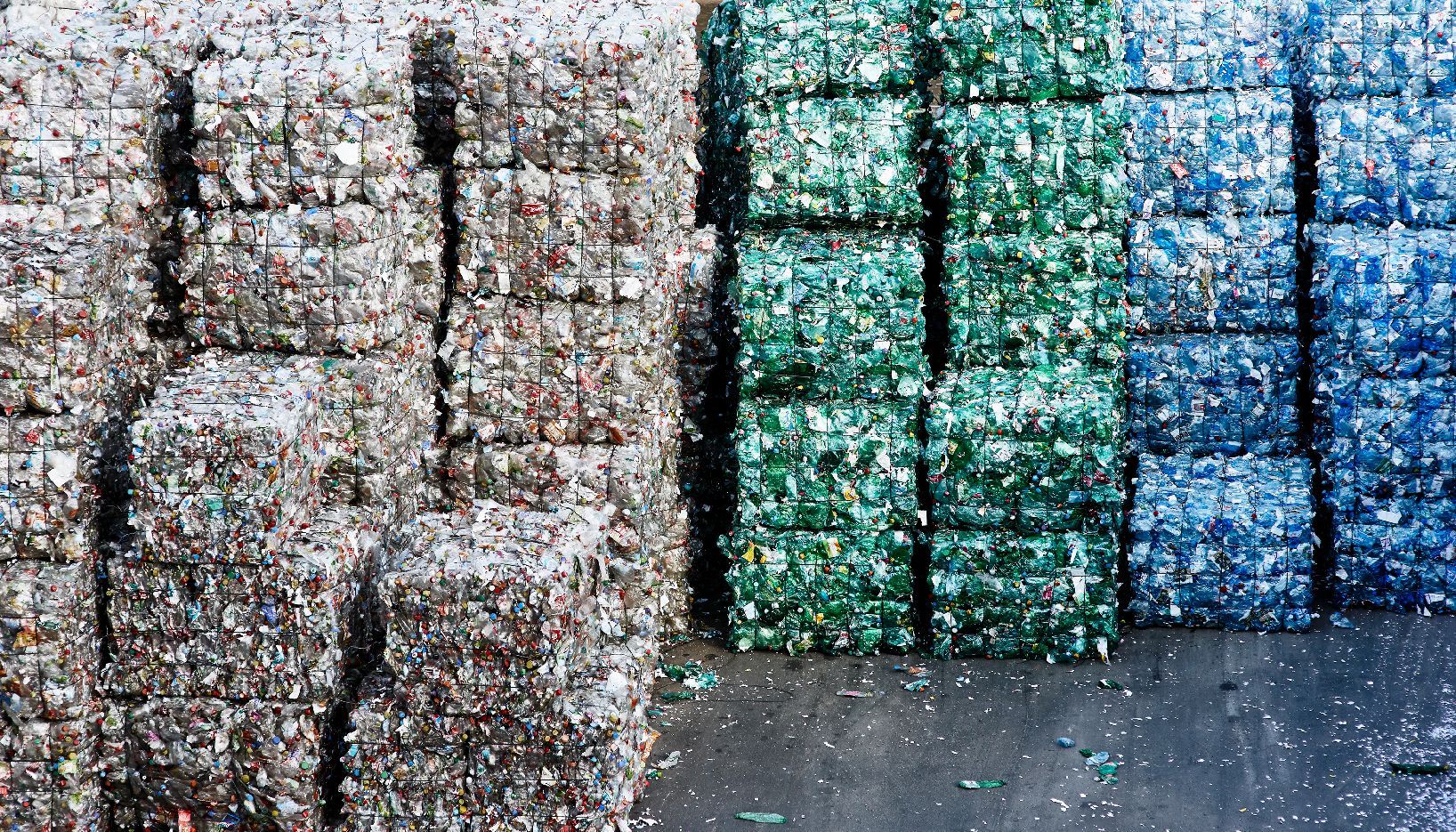 Sorted and compacted plastic bottles