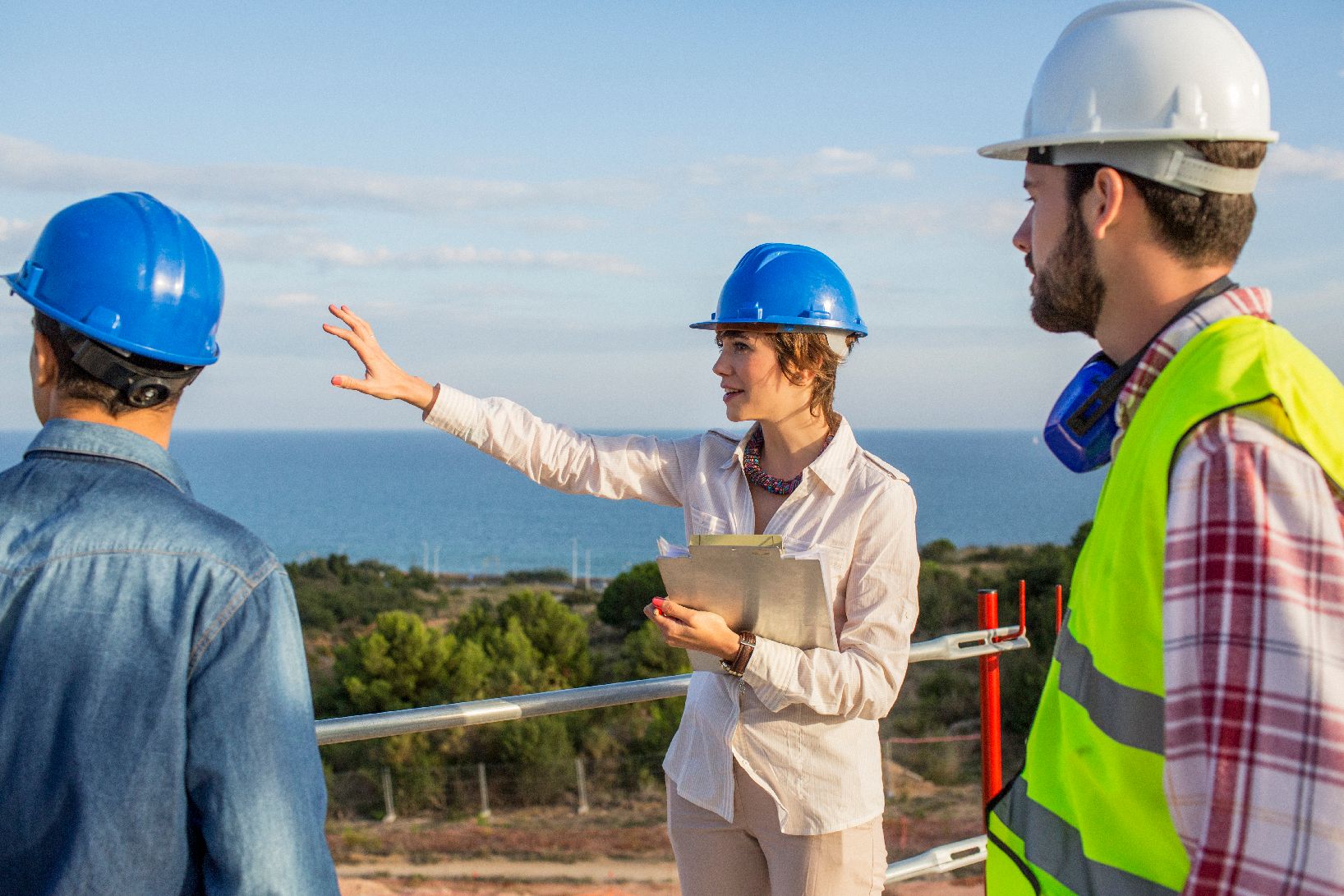 People with hard hats