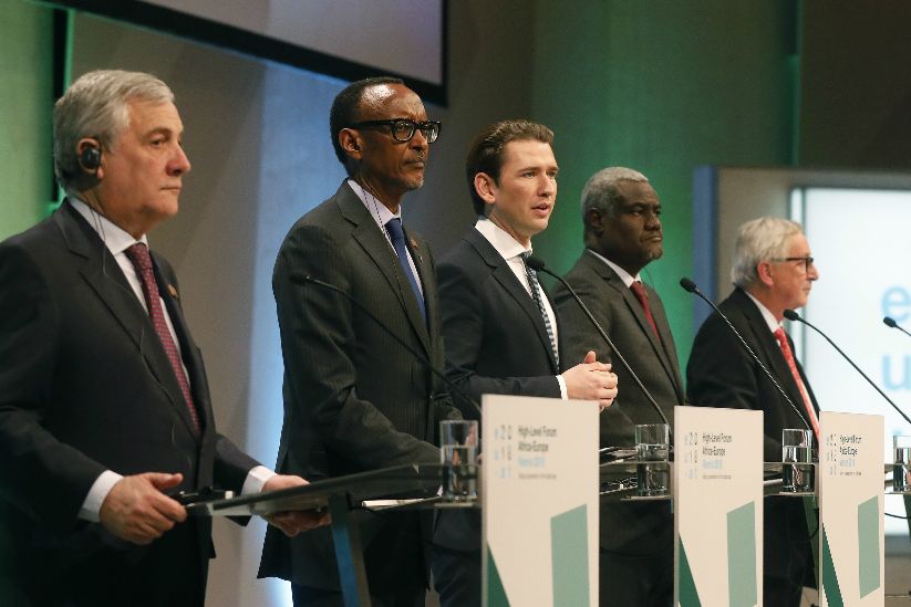 Press conference with Antonio Tajani, President of the European Parliament, Paul Kagame, President of the Republic of Rwanda, Sebastian Kurz, Federal Chancellor of the Republic of Austria, Moussa Faki Mahamat, Chairperson of the African Union Commission and  Jean-Claude Juncker, President of the European Commission. 