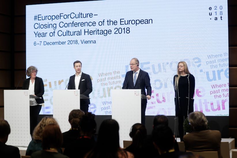 Pressekonferenz mit Petra Kammerevert, Abgeordnete des Europäischen Parlaments, Vorsitzende des Ausschusses für Kultur und Bildung; Gernot Blümel, Bundesminister für EU, Kunst, Kultur und Medien; Tibor Navracsics, EU-Kommissar für Bildung, Jugend, Kultur und Sport