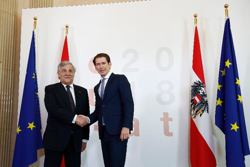 Le président du Parlement européen M. Tajani et le chancelier fédéral M. Kurz